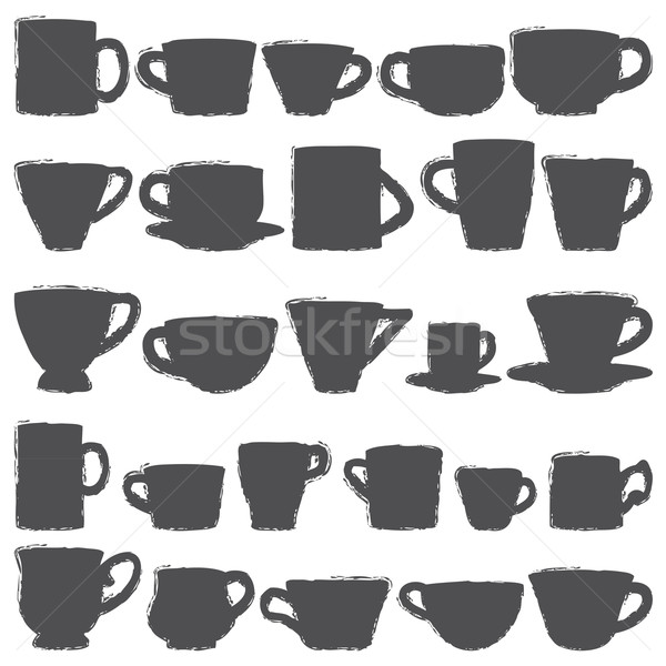 Hand drawn cups and mugs silhouette icons Stock photo © sanjanovakovic