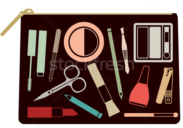 Colorful cosmetic bag with various beauty and care tools and products Stock photo © sanjanovakovic