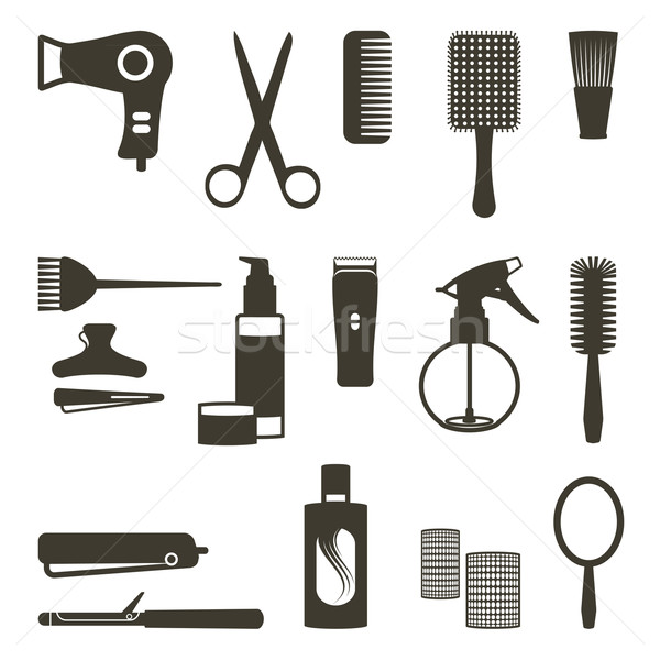 Stock photo: Hairdressing related objects silhouette set