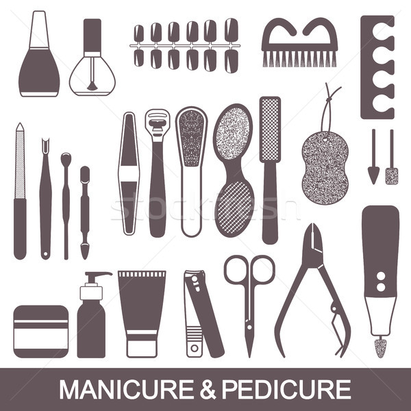 Beauty and care manicure and pedicure tools and products vector silhouette icons set Stock photo © sanjanovakovic