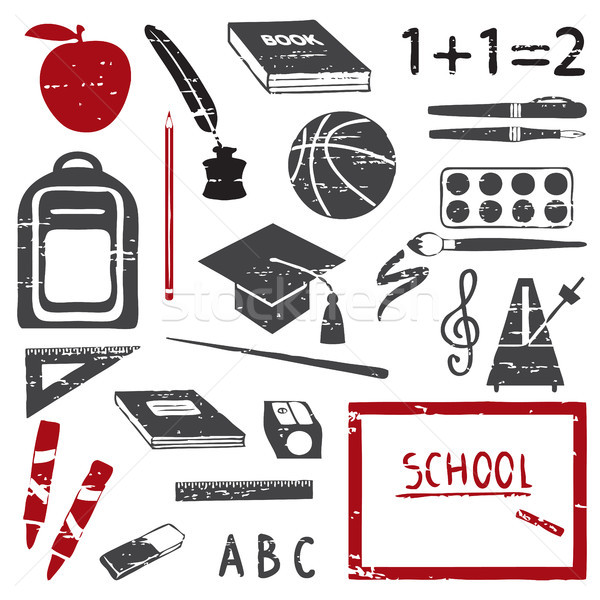 Scratched school icons silhouette set Stock photo © sanjanovakovic
