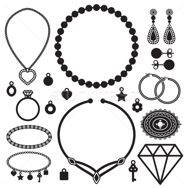 Jewelry silhouette icons vector set Stock photo © sanjanovakovic