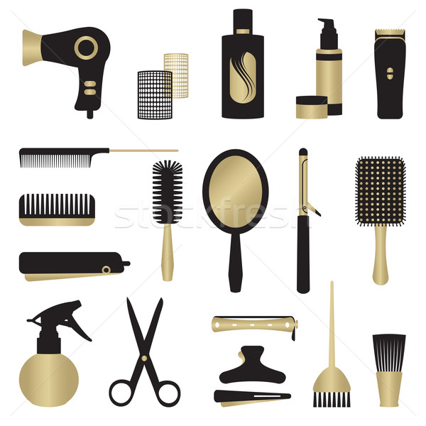 Gold and black hairdressing related objects set Stock photo © sanjanovakovic