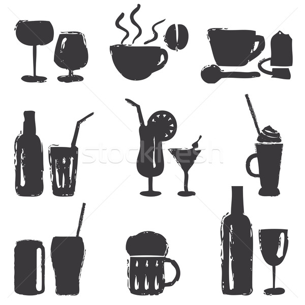 Hand drawn beverages silhouette icons Stock photo © sanjanovakovic