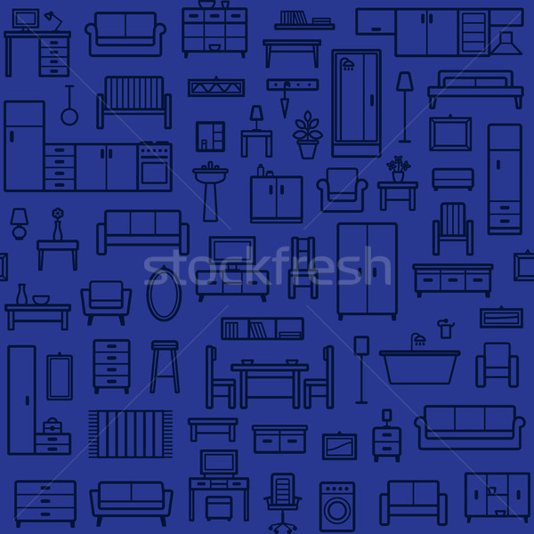 Vector seamless pattern background with home furniture outline icons 7 Stock photo © sanjanovakovic