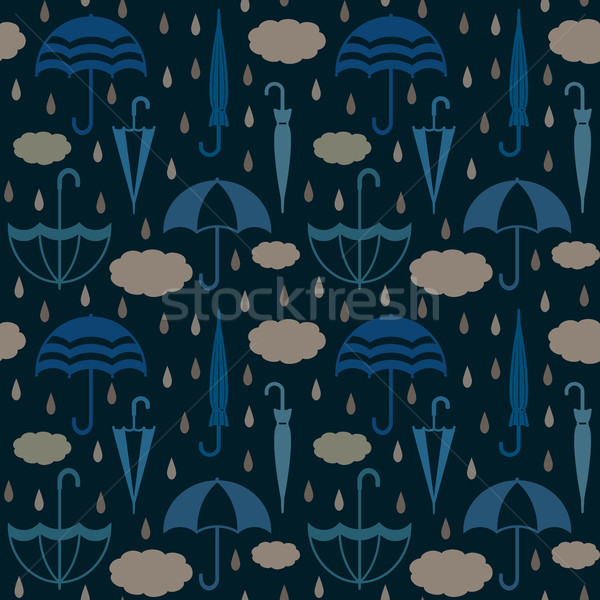 Umbrellas with clouds and raindrops vector seamless pattern background 4 Stock photo © sanjanovakovic