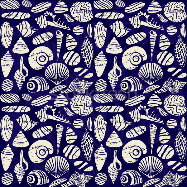 Sea shells and rocks seamless pattern on dark blue background Stock photo © sanjanovakovic