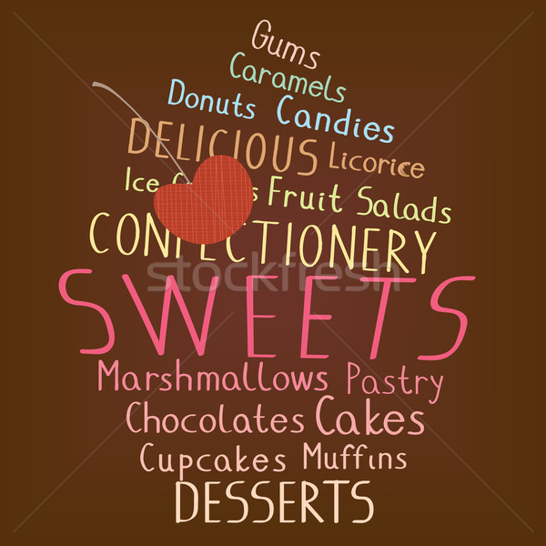 Minitorta különböző édesség szavak alakú barna Stock fotó © sanjanovakovic