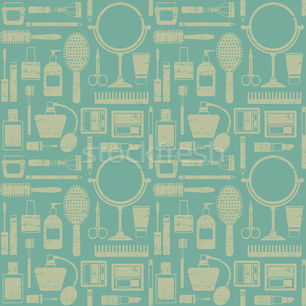 Vintage vector seamless pattern background with various cosmetic objects 1   Stock photo © sanjanovakovic