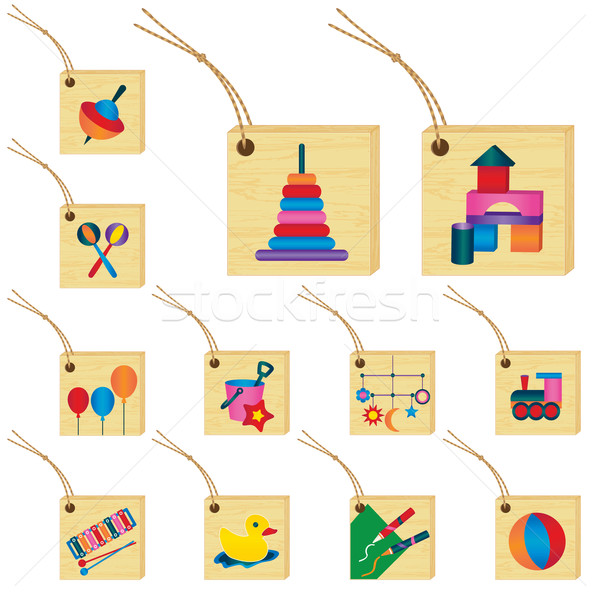 Spielzeug Holz Platten string Spielzeug Symbole Stock foto © sanjanovakovic