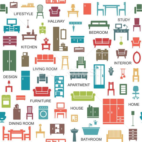 Stock photo: Vector seamless pattern background with home furniture icons 5
