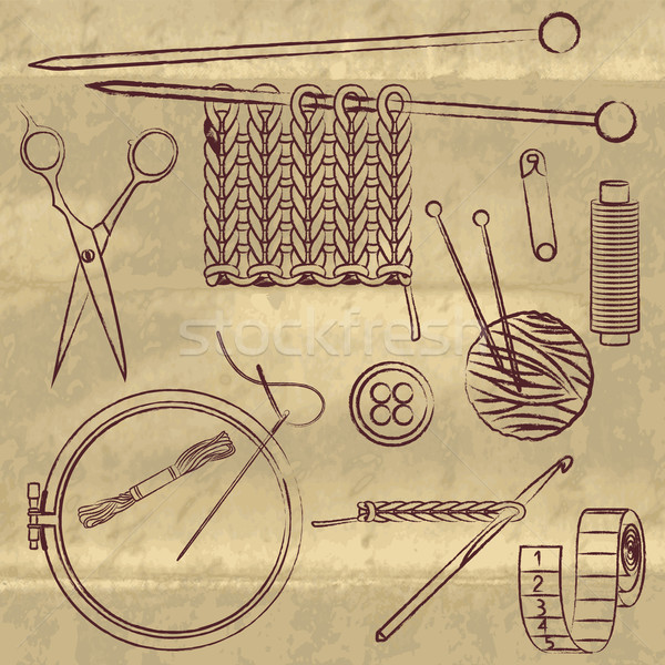 sewing and needlework related symbols on old paper background Stock photo © sanjanovakovic