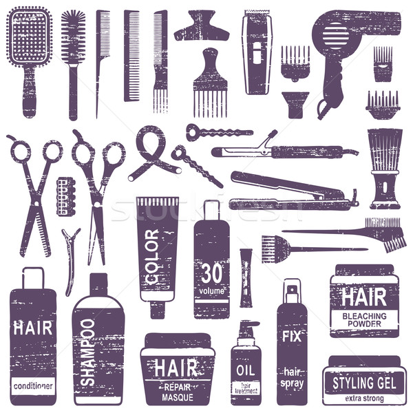 Scratched hair styling silhouette icons set Stock photo © sanjanovakovic