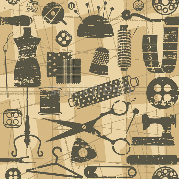 Beige retro seamless pattern background with sewing and tailoring symbols   Stock photo © sanjanovakovic