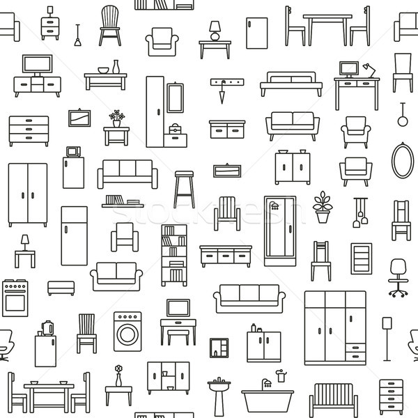 Vector seamless pattern background with home furniture outline icons 3
 Stock photo © sanjanovakovic