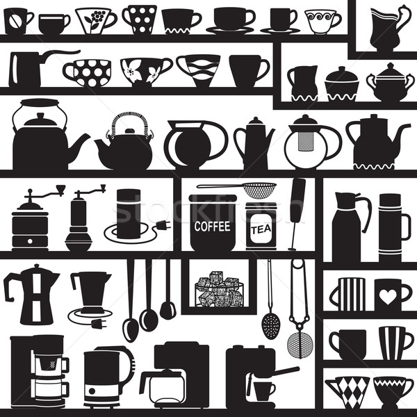 Stock photo: Coffee and tea related silhouettes