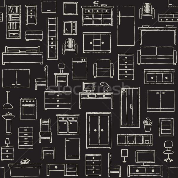 Сток-фото: вектора · рисованной · мебель · Элементы · черный