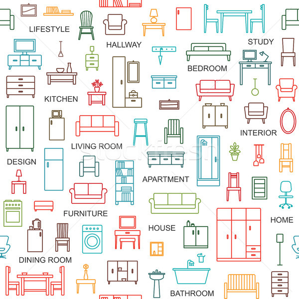 Vector seamless pattern background with home furniture outline icons 4
 Stock photo © sanjanovakovic