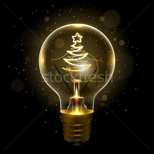 Realista lâmpada símbolo árvore de natal isolado escuro Foto stock © sanyal