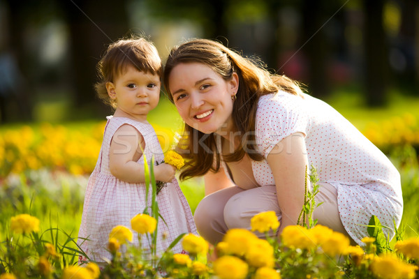 Stock fotó: Boldog · anya · sétál · lánygyermek · park · kint