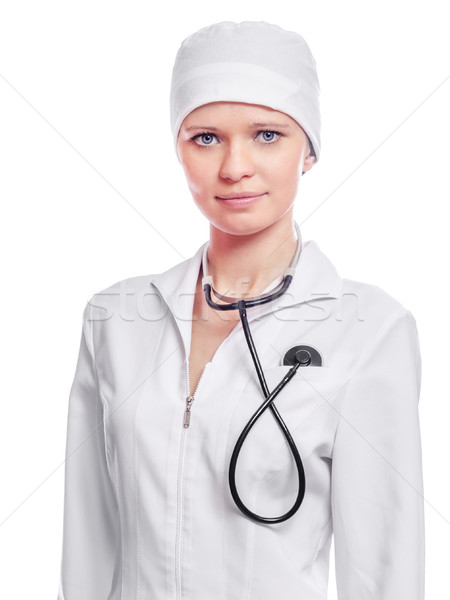 Fiatal terapeuta sztetoszkóp izolált fehér lány Stock fotó © sapegina