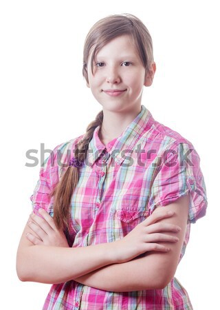 Stock photo: arms crossed teenage girl isolated