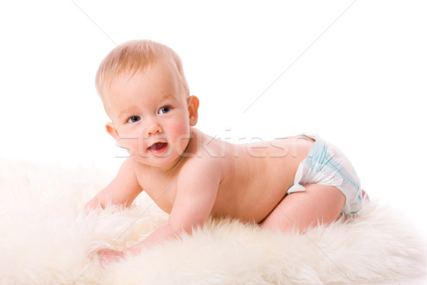 商業照片: 嬰兒 · 六 · 月 · 快樂 · 孤立 · 白