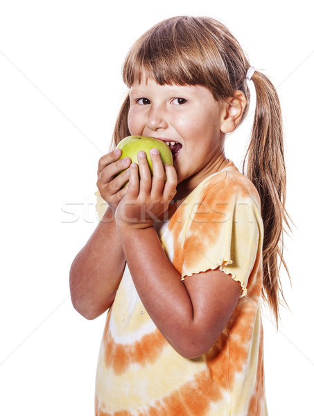 [[stock_photo]]: Fille · pomme · six · ans · isolé