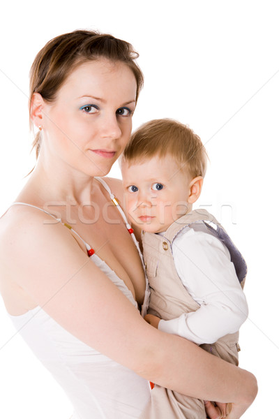 Madre hijo grave aislado blanco estudio Foto stock © sapegina