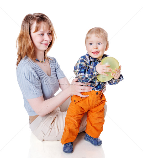 Mère fils jouer ballon isolé blanche [[stock_photo]] © sapegina