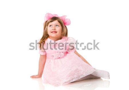 Stock fotó: Boldog · lány · visel · rózsaszín · ruha · izolált · fehér