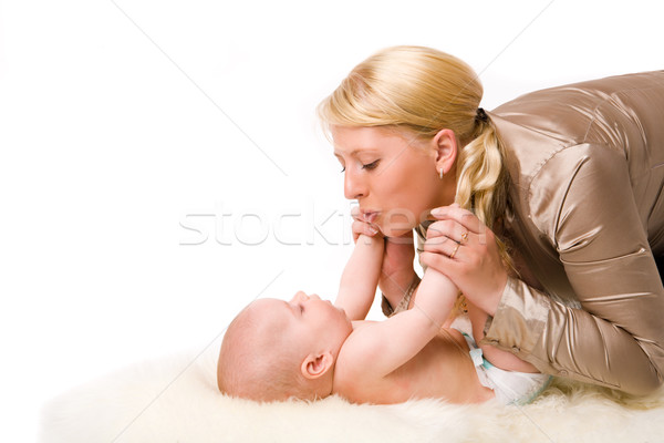 Madre bebé feliz junto aislado blanco Foto stock © sapegina