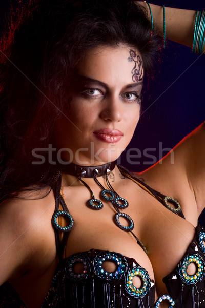 Törzsi szépség gyönyörű nő visel smink ruha Stock fotó © sapegina