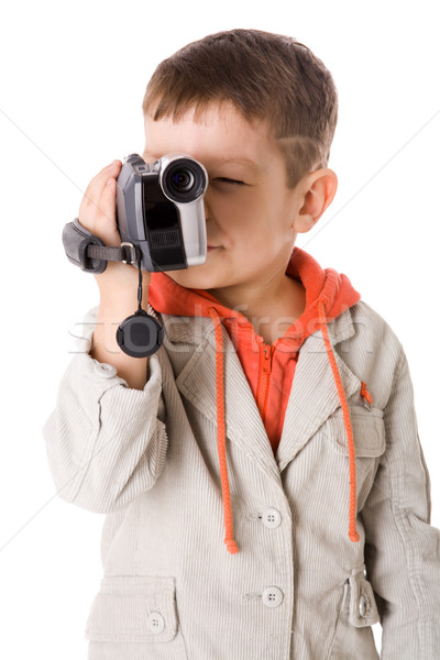 Weinig jongen schieten film digitale camera Stockfoto © sapegina