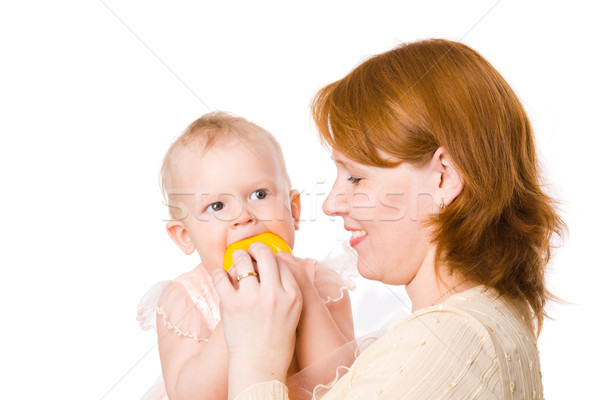 Foto stock: Feliz · madre · hija · aislado · blanco