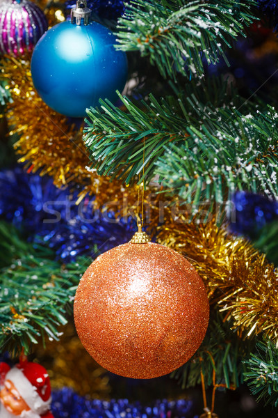 Foto stock: Decoración · árbol · de · navidad · brillante · dorado · azul