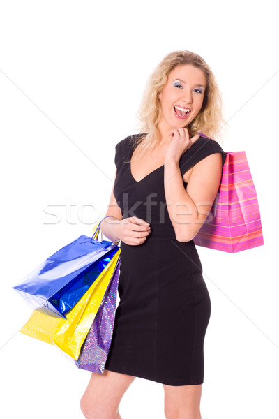 Kadın alışveriş genç kadın çanta yalıtılmış Stok fotoğraf © sapegina
