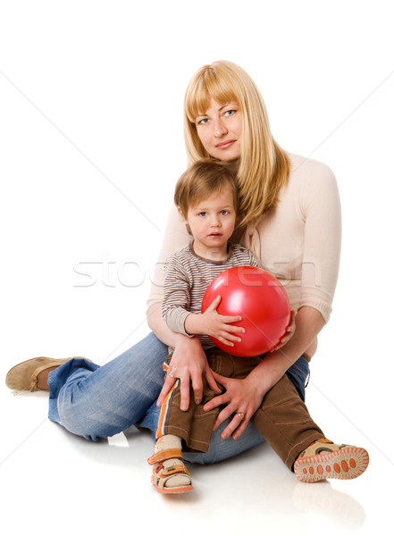 Stok fotoğraf: Mutlu · anne · oynama · oğul · yalıtılmış · beyaz