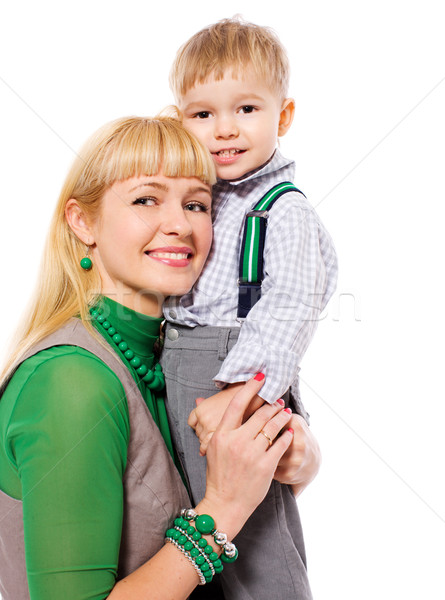 îmbrăţişa băiat mama strans izolat Imagine de stoc © sapegina