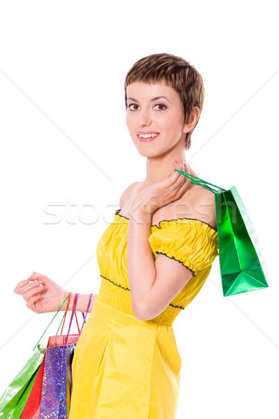 Foto d'archivio: Donna · shopping · borse · isolato