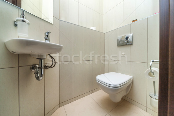Toalett · wc · tál · szoba · barna · csempe stock fotó © olga ...