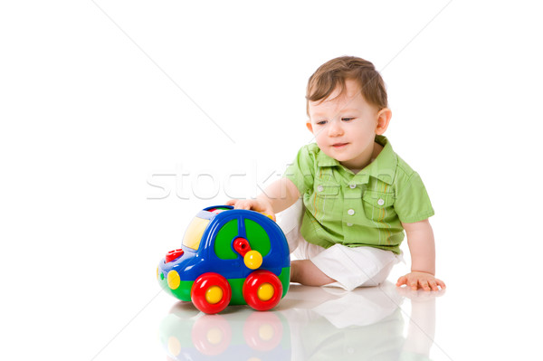 Stockfoto: Baby · spelen · jongen · kleurrijk · auto · speelgoed