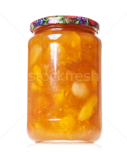Pfirsich Marmelade jar isoliert weiß Essen Stock foto © sapegina