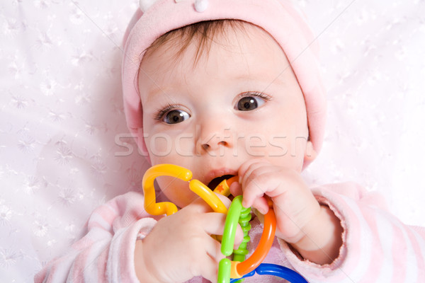 ストックフォト: 赤ちゃん · おもちゃ · 肖像 · 活気のある · チェーン · 着用