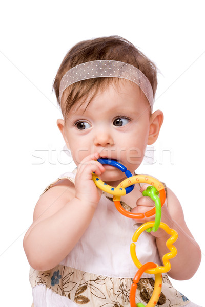Kislány portré baba vibráló lánc játék Stock fotó © sapegina