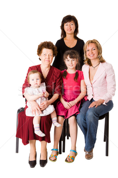 Stock foto: Glückliche · Familie · fünf · Personen · zusammen · isoliert · weiß · Familie