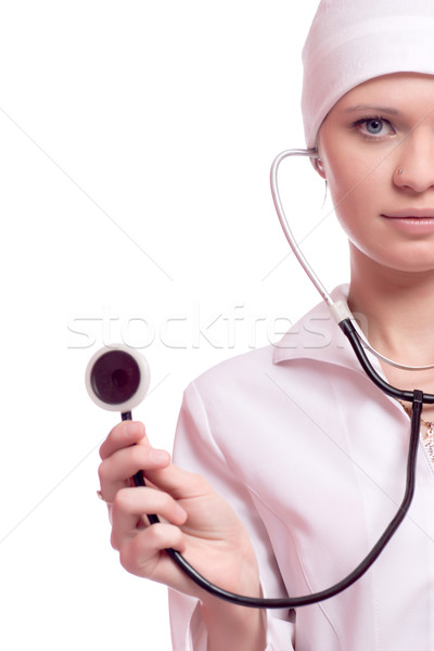 Fiatal terapeuta sztetoszkóp izolált fehér divat Stock fotó © sapegina