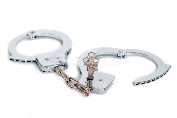 Freilassung Handschellen Schlüssel isoliert weiß Sicherheit Stock foto © Saphira