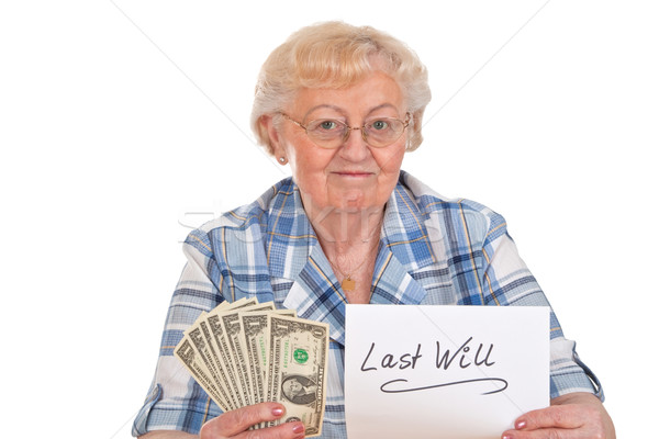 Utolsó idős nő tart dollár jegyzetek pénz Stock fotó © Saphira