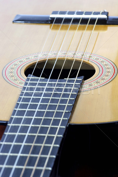 Akusztikus gitár közelkép zene fa koncert játék Stock fotó © Saphira